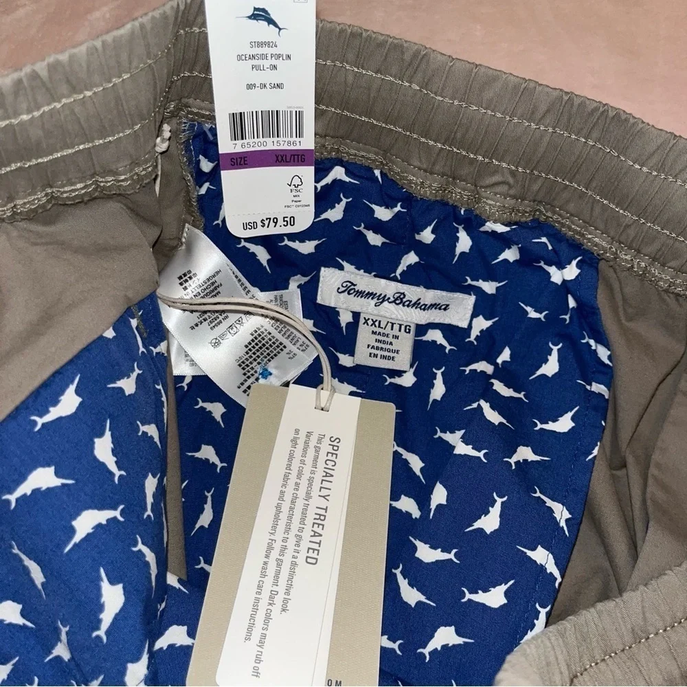 Tommy Bahama khaki elastic waistband drawstring shorts, BRAND NEW